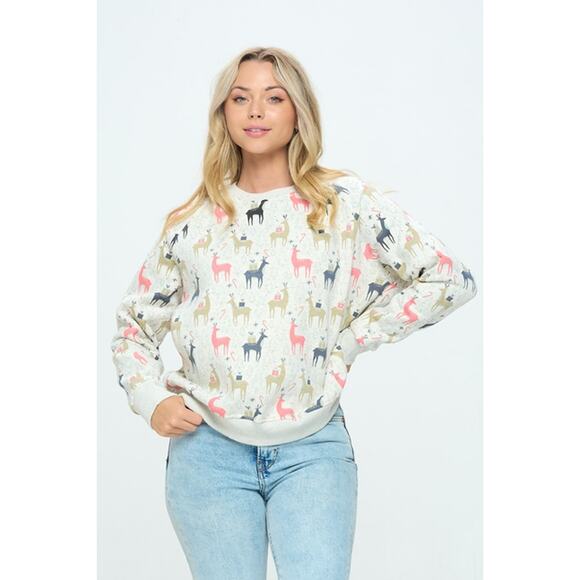 SM Wardrobe Size Medium Colorful Reindeer Print Sweatshirt - Picture 1 of 5